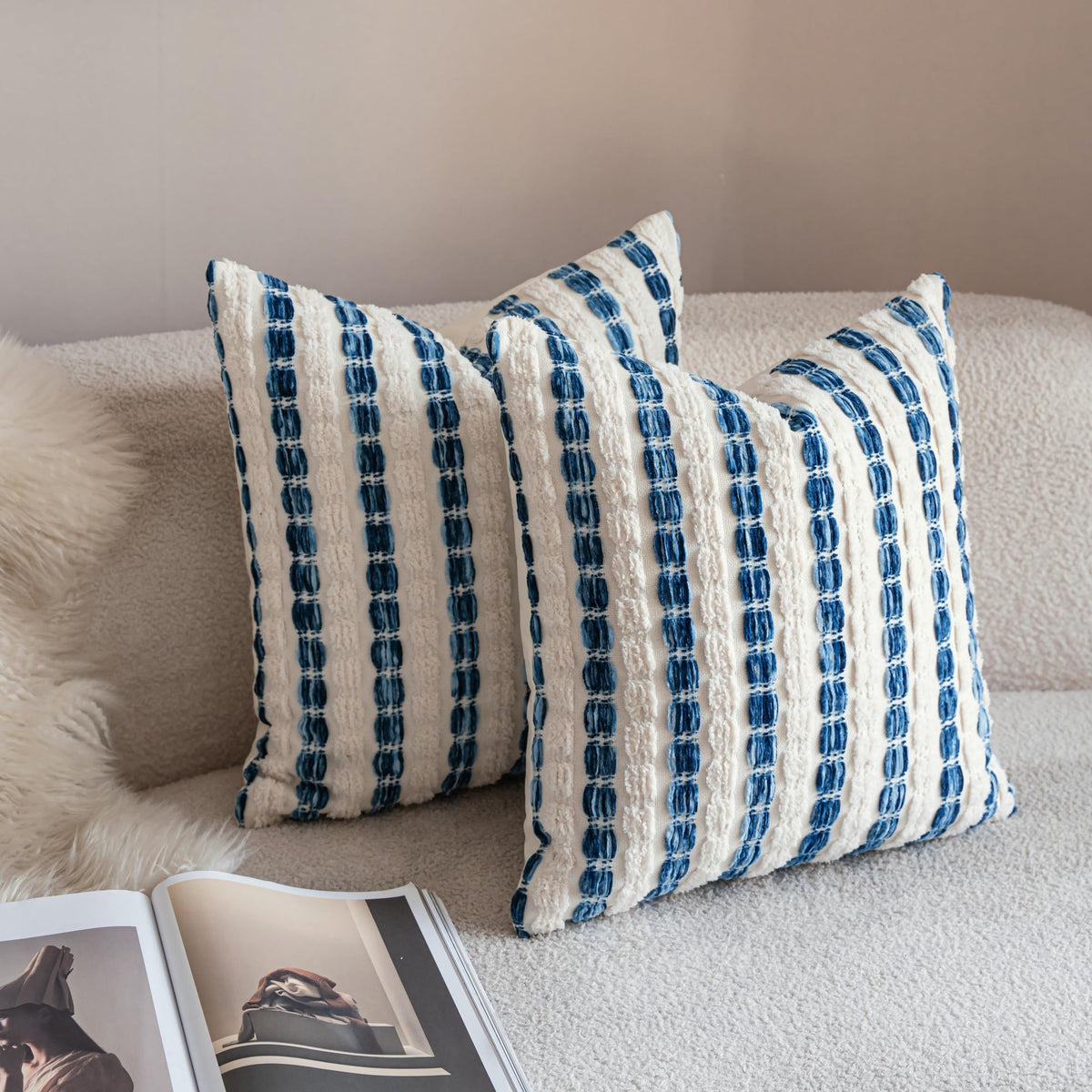 Striped Chenille Pillow Covers