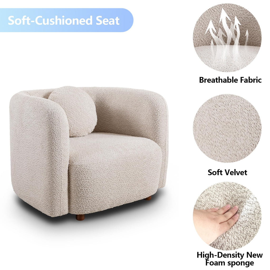 Oversized Boucle Accent Chair, Cream White Sherpa Wingback Chair