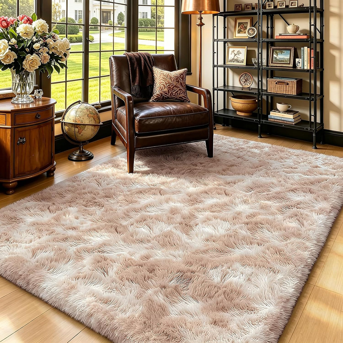 Mottled Beige 9x12 Area Rugs for Living Room, Fluffy Shag Rug Large Carpet