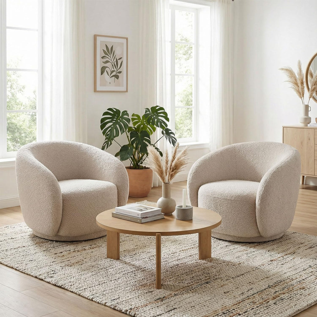 Oversized Boucle Accent Chair, Cream White Sherpa Wingback Chair