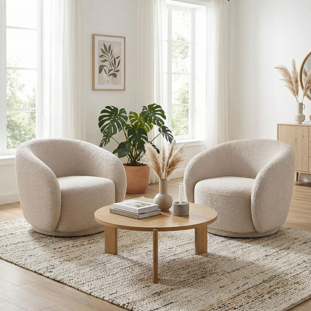 Oversized Boucle Accent Chair, Cream White Sherpa Wingback Chair