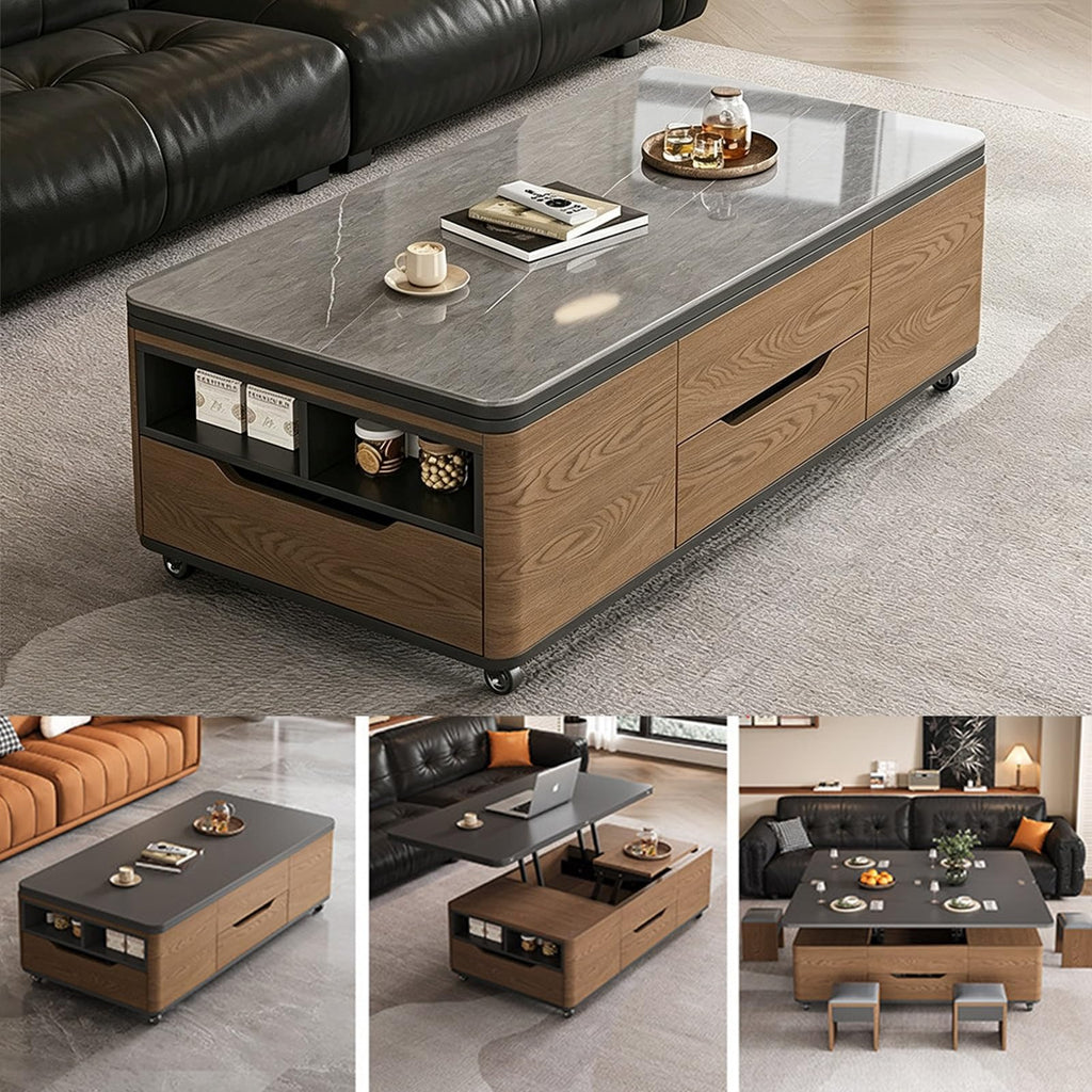 3‑in‑1 Lift‑Top Coffee‑Table with Storage Drawers & Rolling Casters