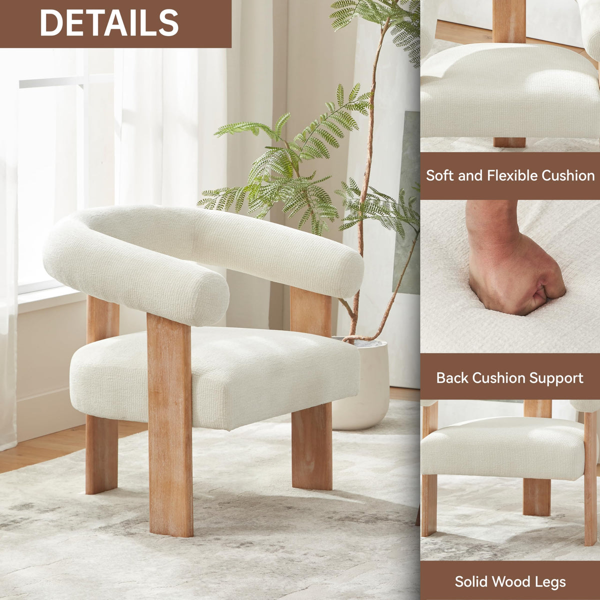 VKNOW Barrel Accent Chairs Set of 2 with Armrests and Rubberwood Legs