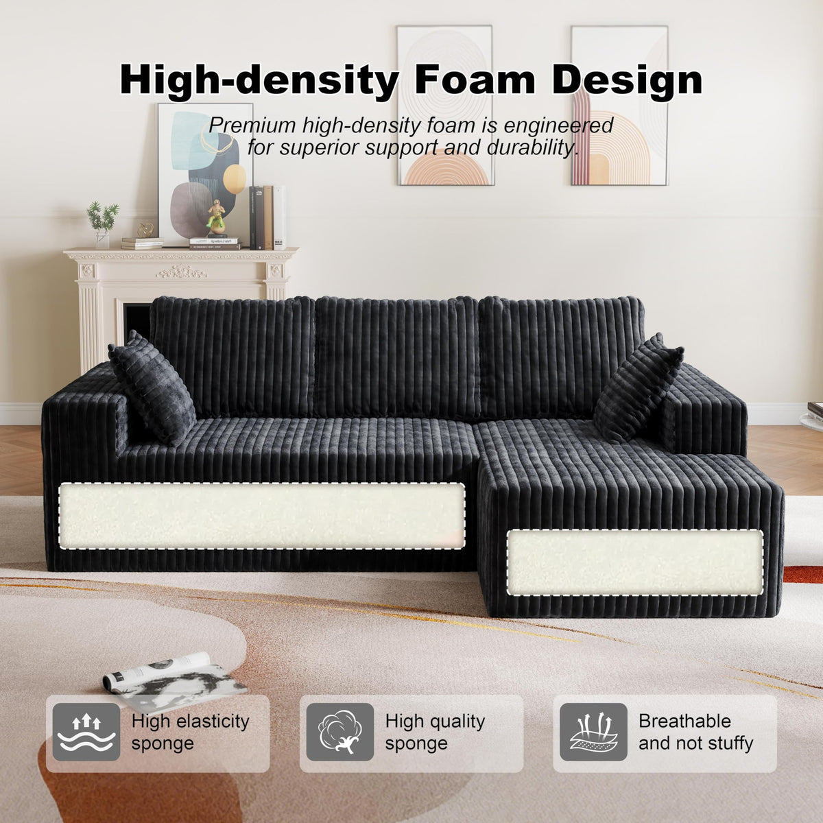 Modular L-Shaped Memory Foam Sectional Sofa
