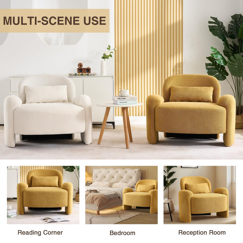 LOULENS Accent Chair Set of 2, Linen Fabric Lounge Armchair, Yellow