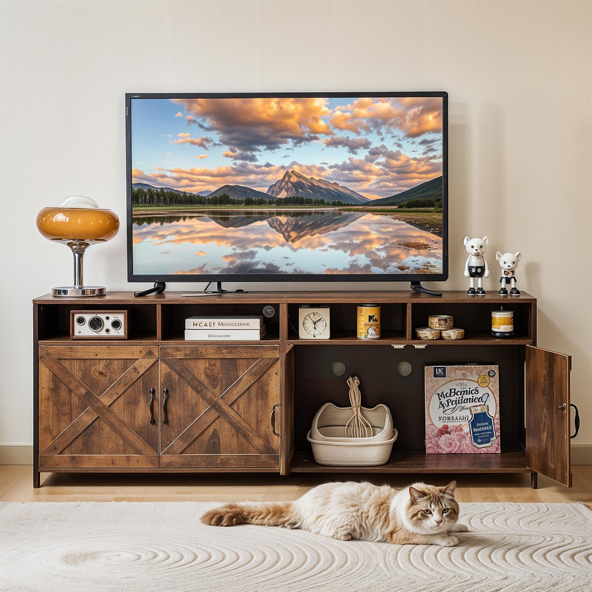 Farmhouse Double Cat Litter Box Cabinet