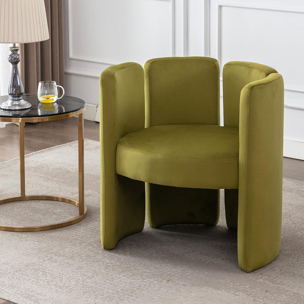 chairus Modern Accent Chair, Unique Velvet Barrel Reading Chair, Green
