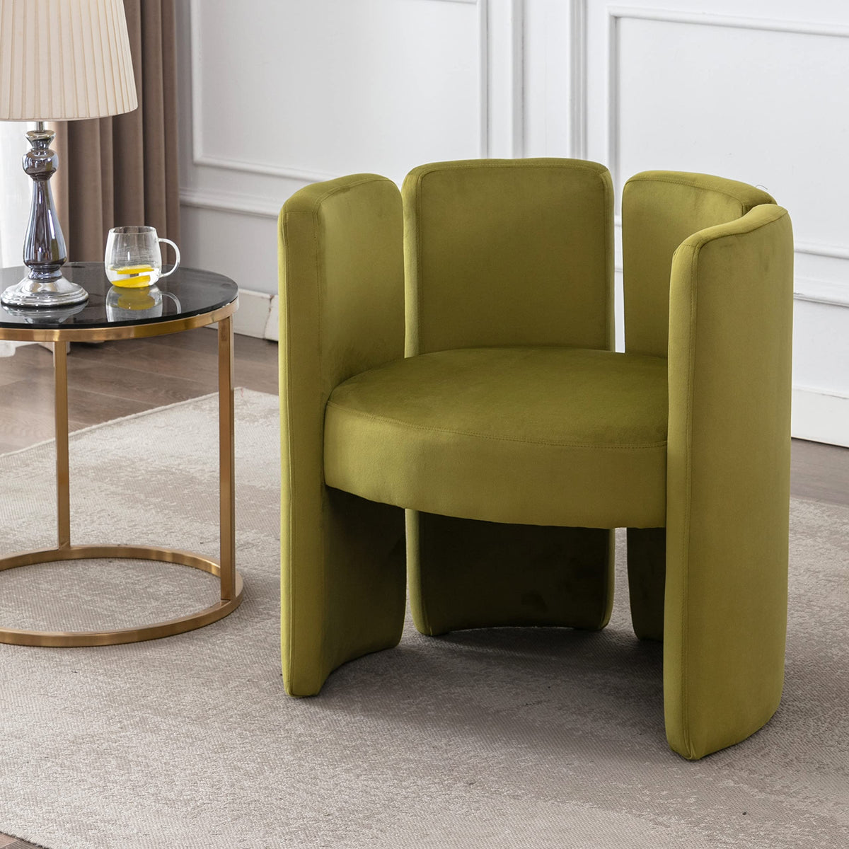 chairus Modern Accent Chair, Unique Velvet Barrel Reading Chair, Green