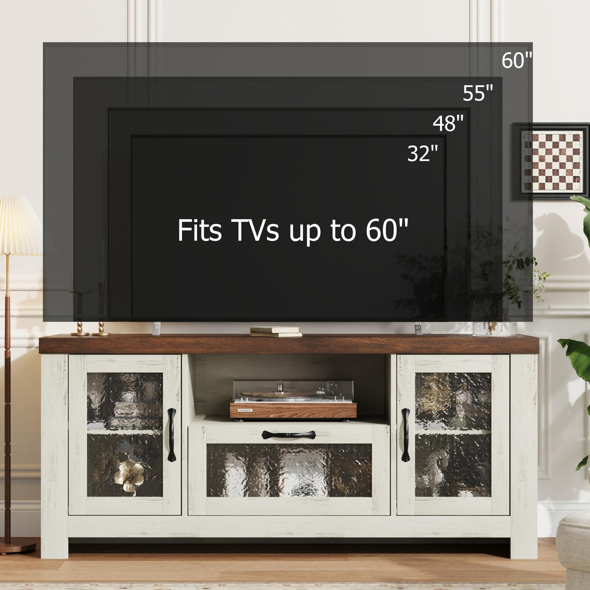 Farmhouse TV Stand with Rippled Acrylic Doors