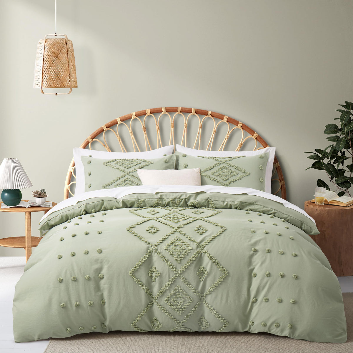 Oli Anderson Tufted Boho Queen Duvet Cover Set, Pumpkin Brown, 3 Pieces