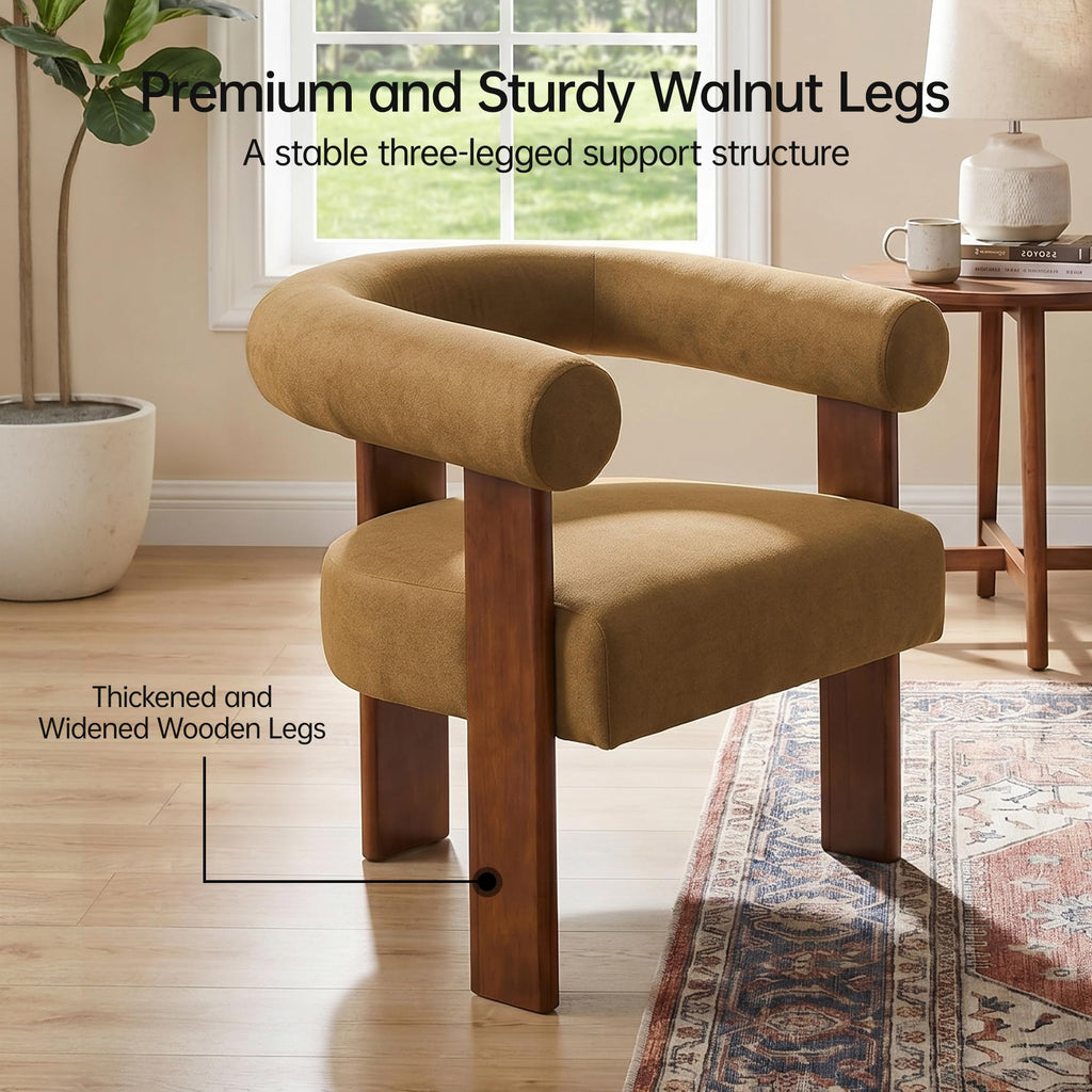 Usaint Upholstered Barrel Accent Chair with Walnut Wood Legs and Armrests