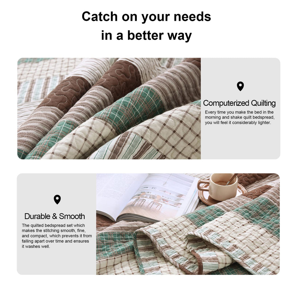 PANGUSHAN 100% Cotton Quilt Set Queen Size