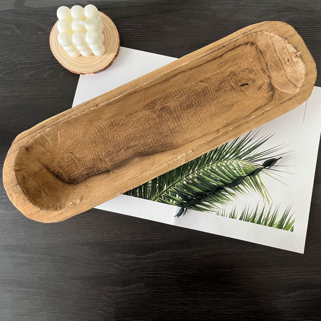 Hand-Carved Wooden Dough Bowl Centerpiece
