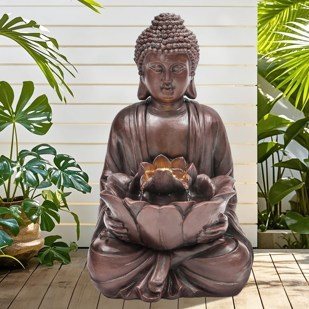 23" H Tiki Statue Outdoor Water Fountain with LED Lights