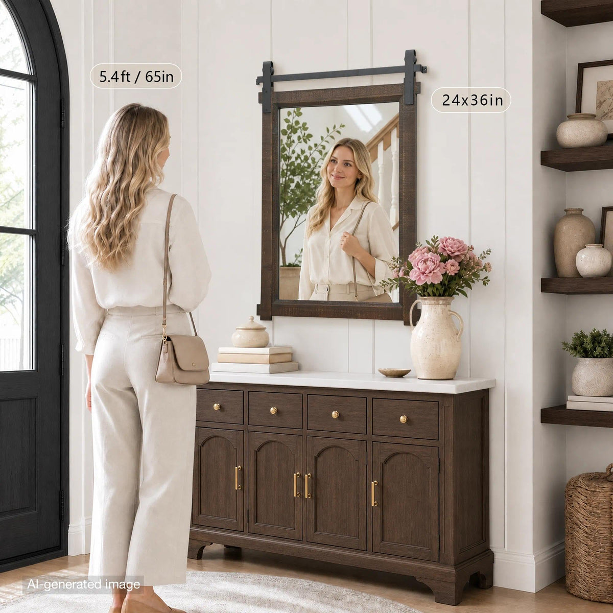 Rustic Barn-Door Bathroom Vanity Mirror