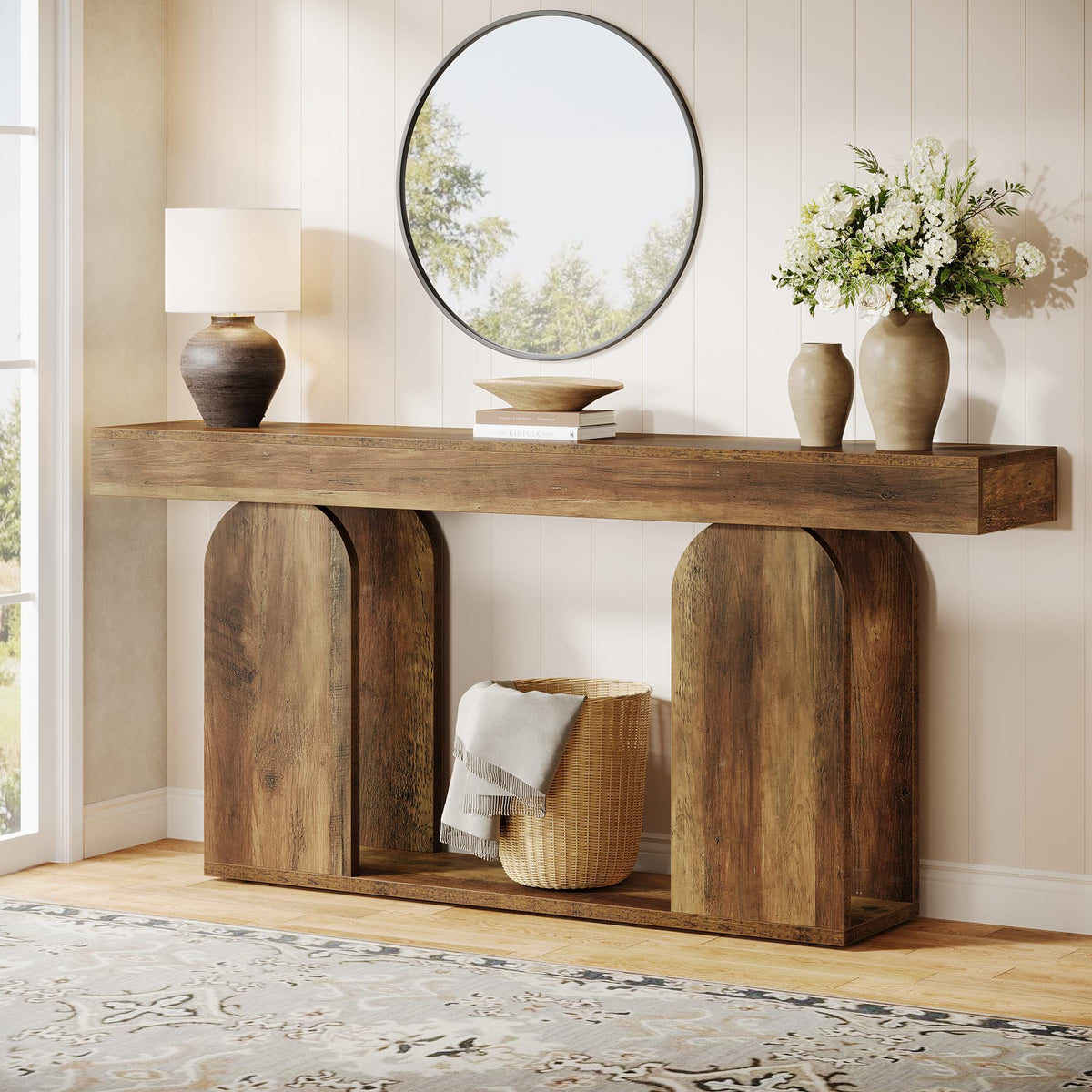 70.9-Inch Farmhouse Console Table with Shelf