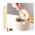 Japanese Ceramic Bamboo and Wood Lid Seasoning Jar Seasoning Box Kitchen Seasoning