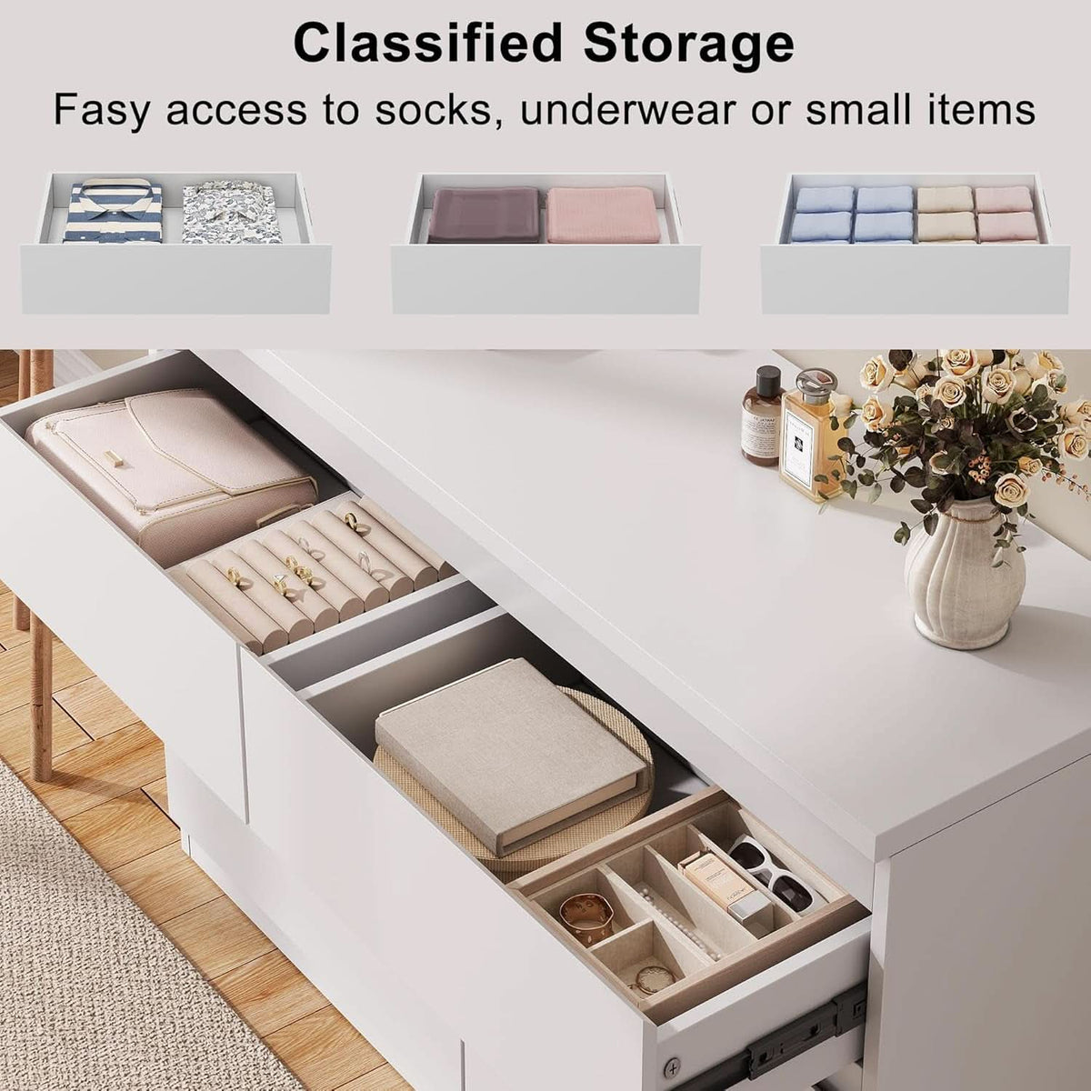 Modern White Six-Drawer Dresser