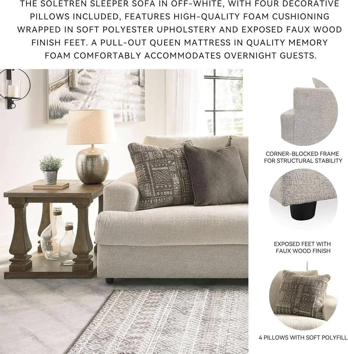 Soletren White Chenille Queen Sleeper Sofa