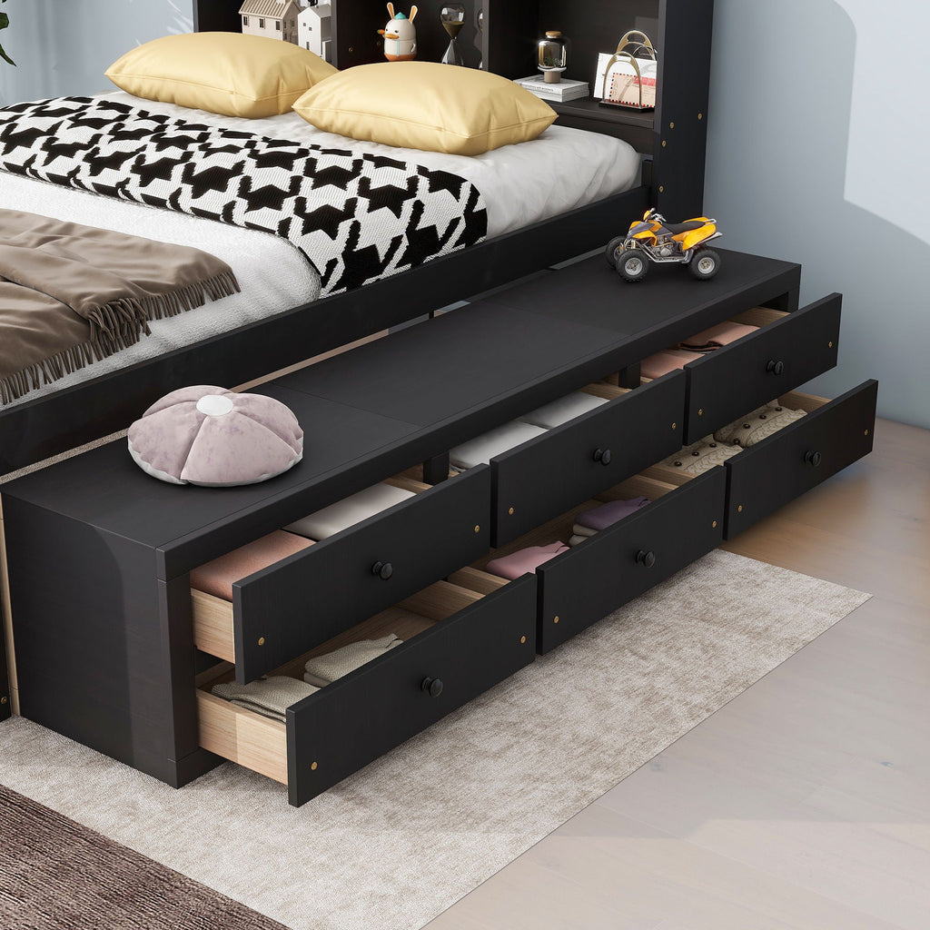 Storage Bed with Bookcase Headboard & Drawers