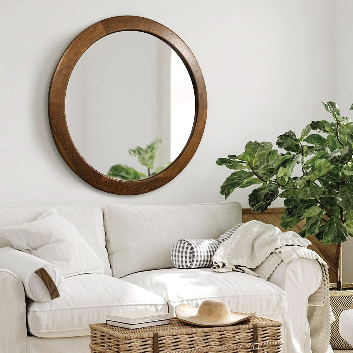 36-Inch Rustic Walnut Wall Mirror