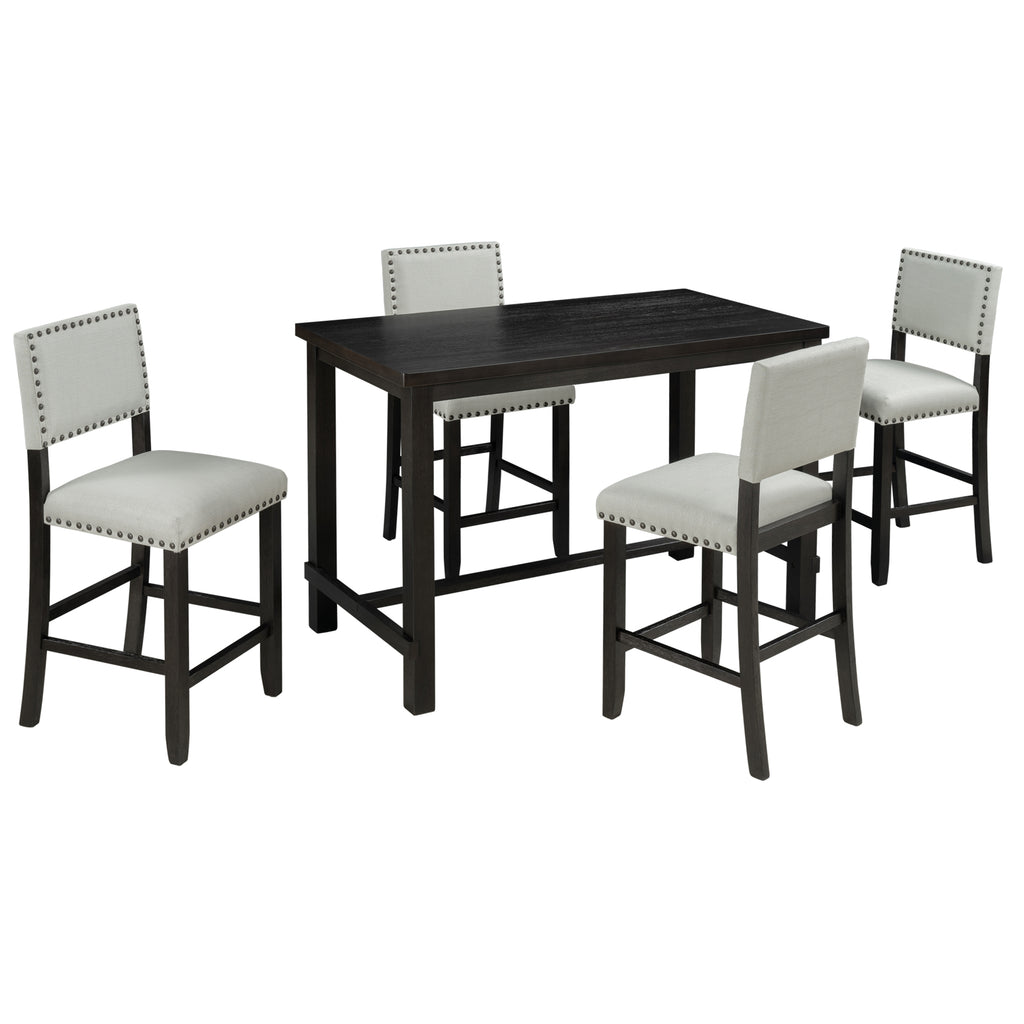 Espresso & Beige Counter-Height Dining Set