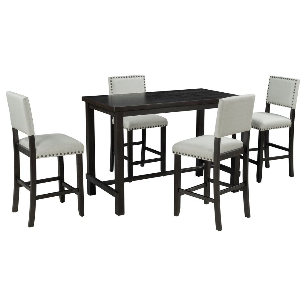 Espresso & Beige Counter-Height Dining Set