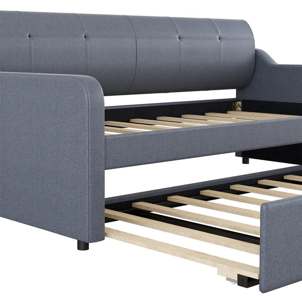 Twin Size Upholstery DayBed with Trundle and USB Charging Design Trundle can be