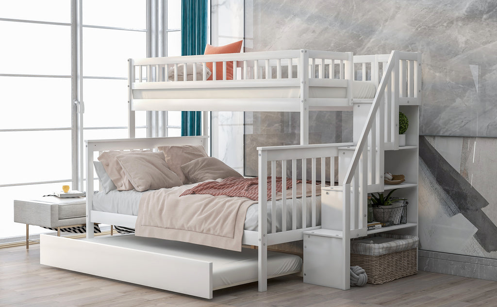 White Twin-over-Full Bunk Bed with Trundle