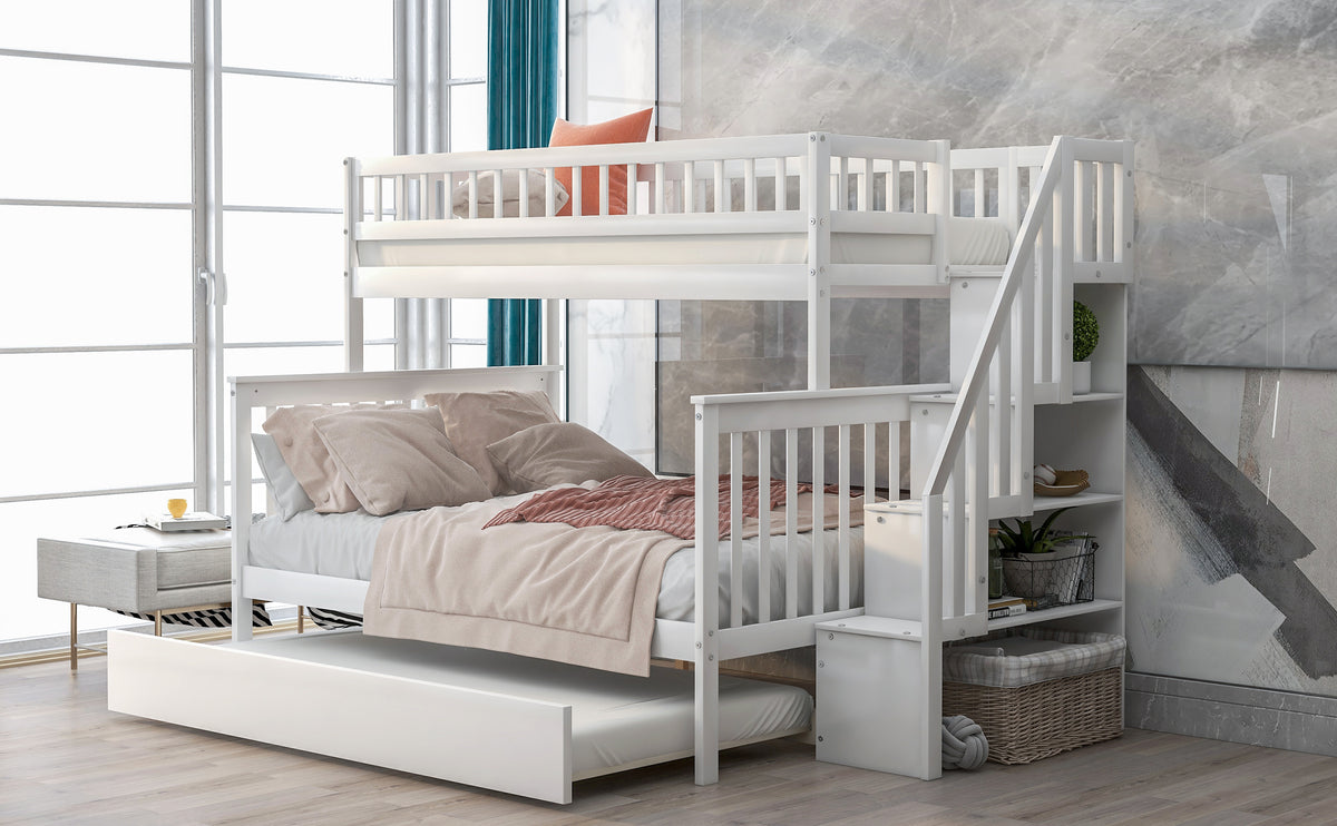 White Twin-over-Full Bunk Bed with Trundle