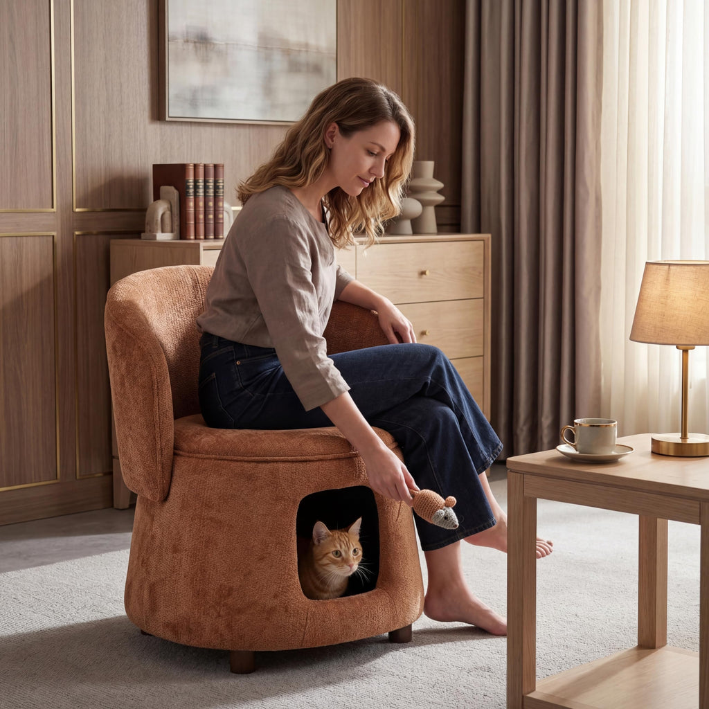 Merax Modern Accent Chair with Pet Cave & Storage