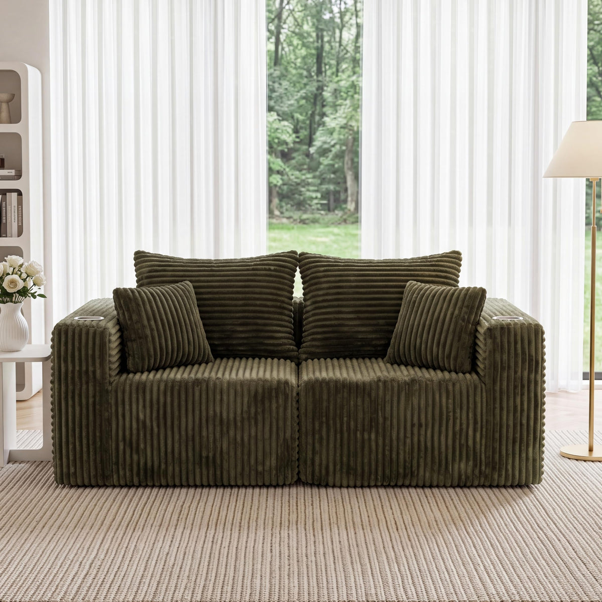 Modular Boneless Loveseat Sectional Cloud Sofa Comfy Deep Seat Corduroy Small Couch