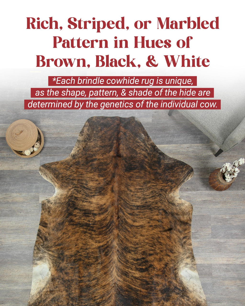 HIDES BAZAAR Brown Brindle Cowhide Rug 5x7 ft, Real Hair on Hide Area Rug