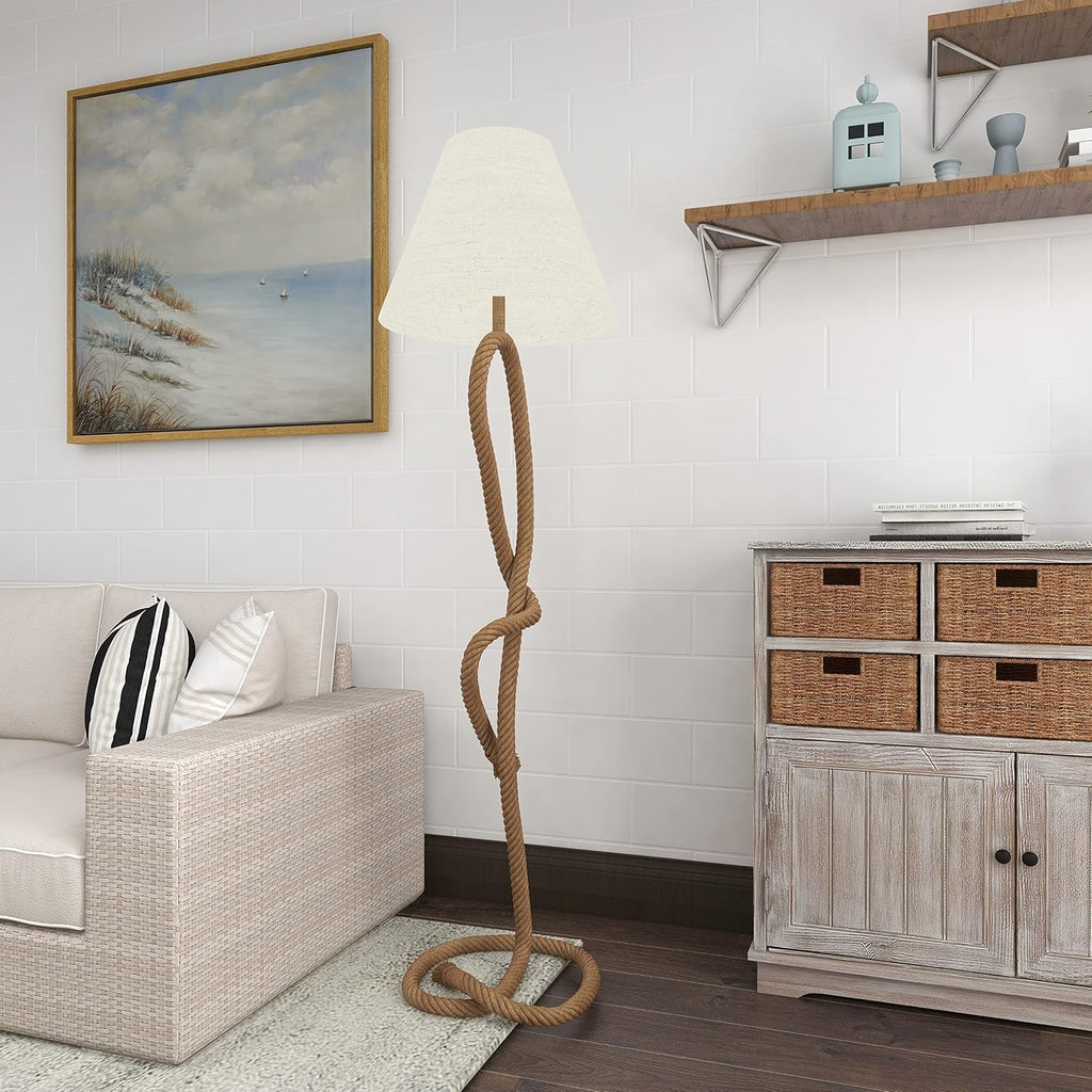 Deco 79 Jute Rope Room Floor Lamp Twisted Rope Standing Tall Lamp with Cream Linen