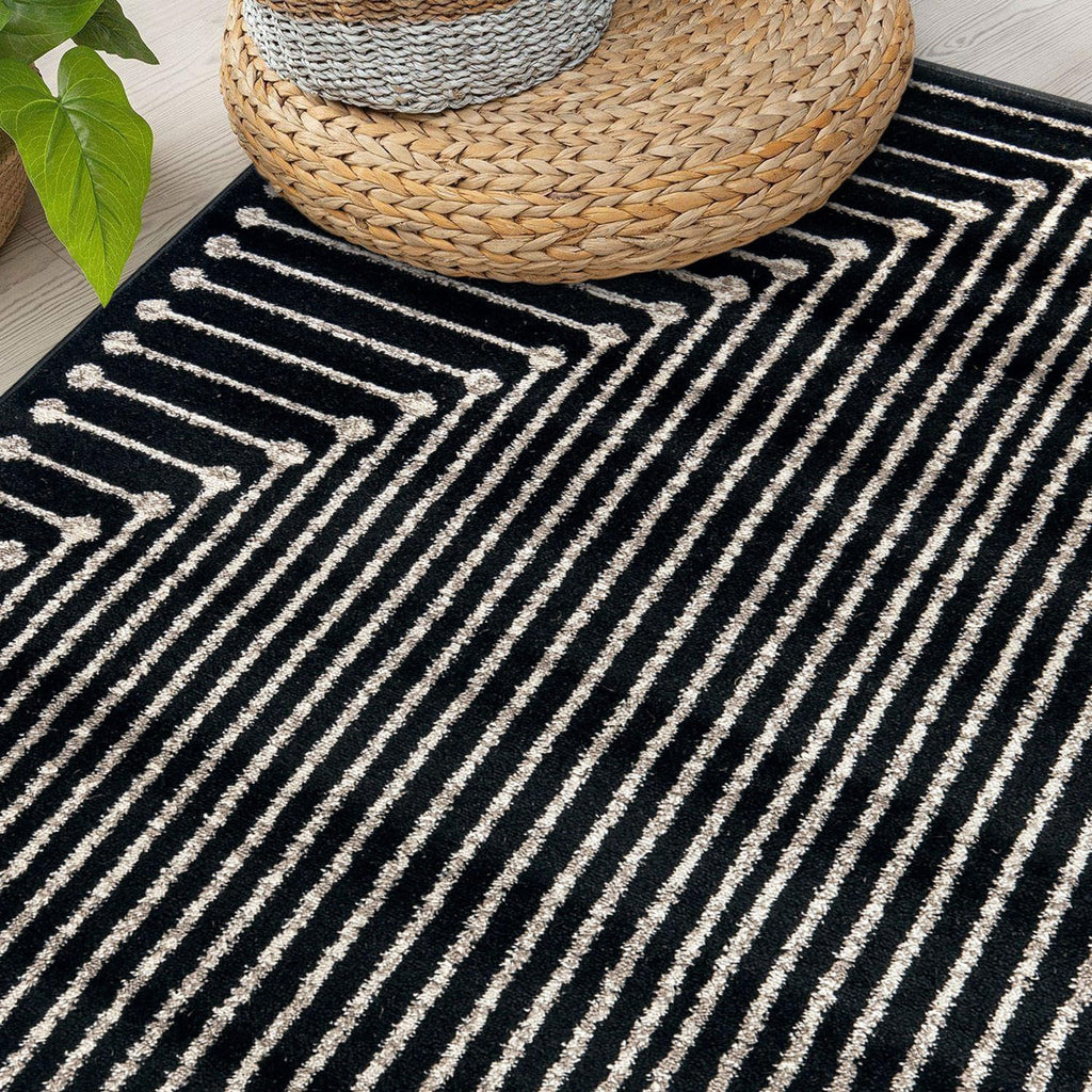 Rugshop Contemporary Bohemian Stripe Area Rug 7'10" x 10' Black