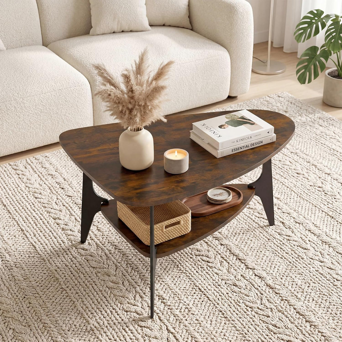 Triangle Coffee Table with Storage Shelf