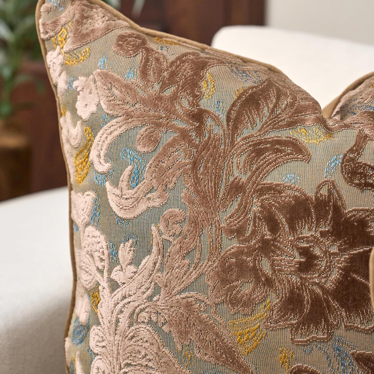 Vintage Floral Cut-Velvet Pillow Cover