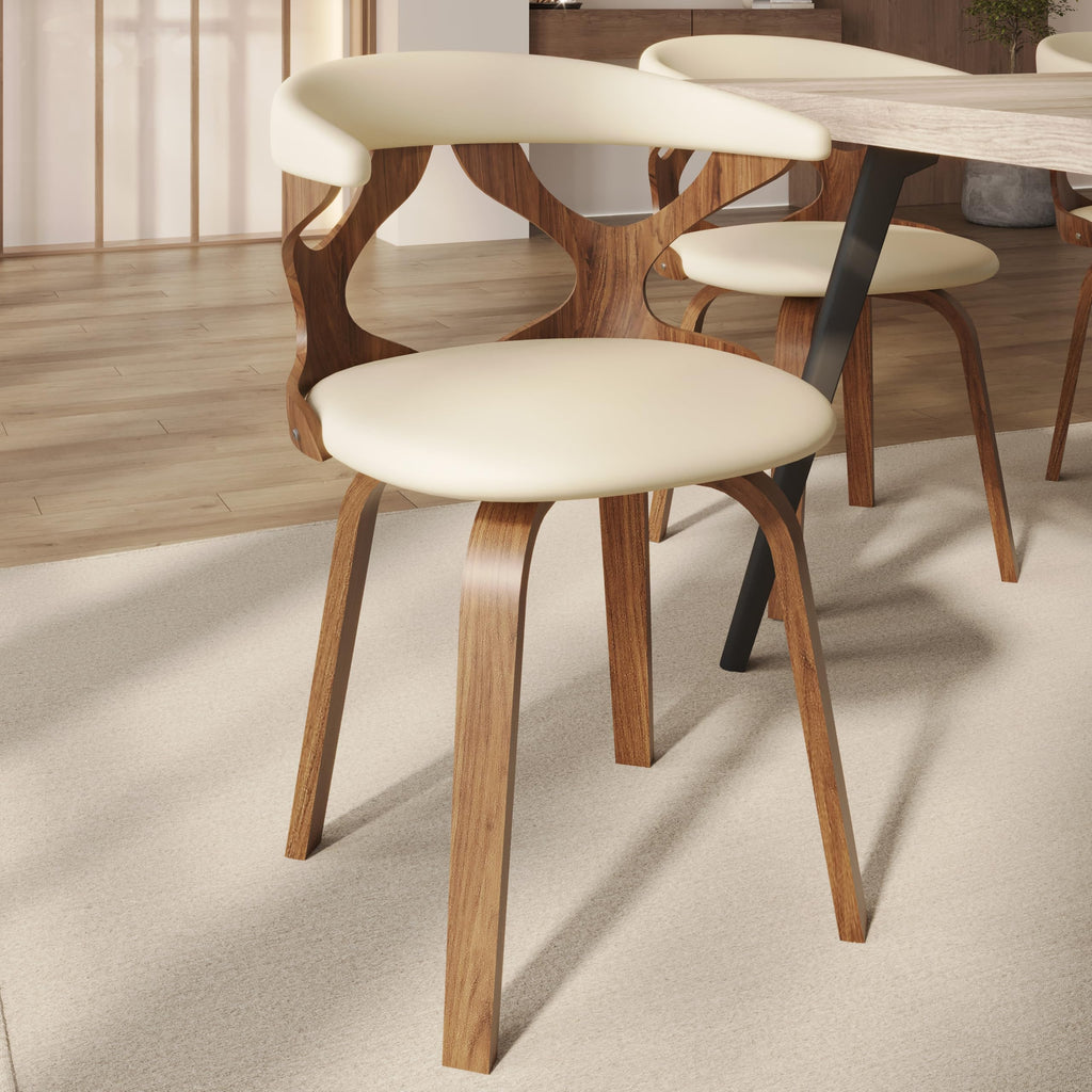 LeisureMod Klyne Leather Dining Chair with Poplar Wood Frame – Mid-Century Wooden
