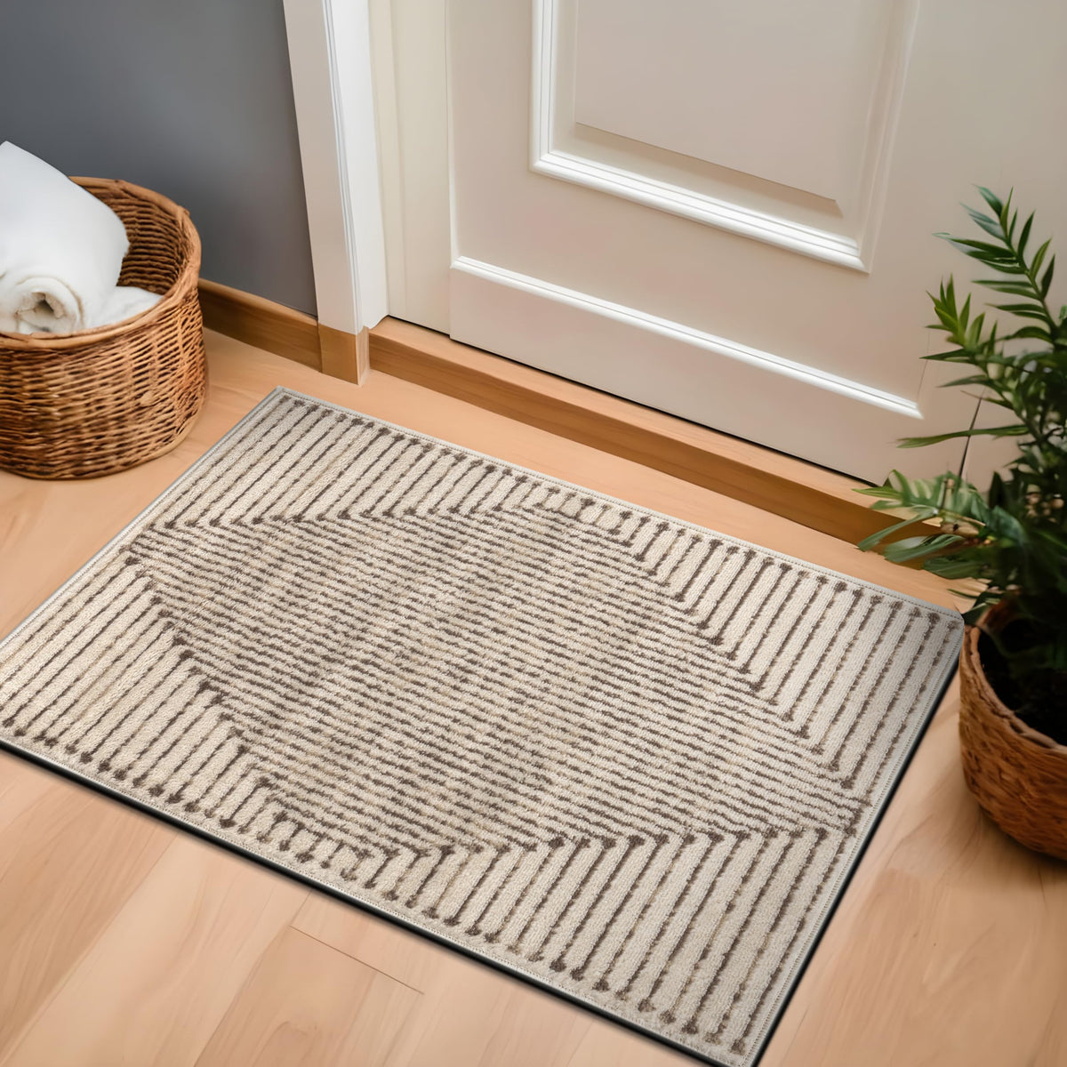 Rugshop Contemporary Bohemian Stripe Area Rug 7'10" x 10' Black