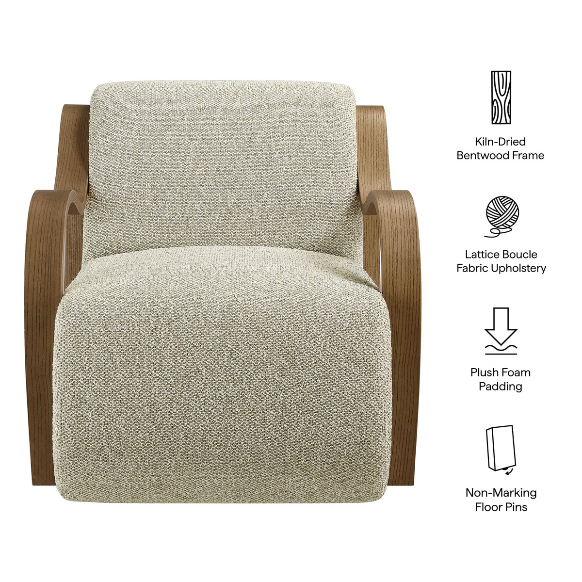 Modway Atrium Boucle Upholstered Lounge Chair in Cream with Sculptural Bentwood