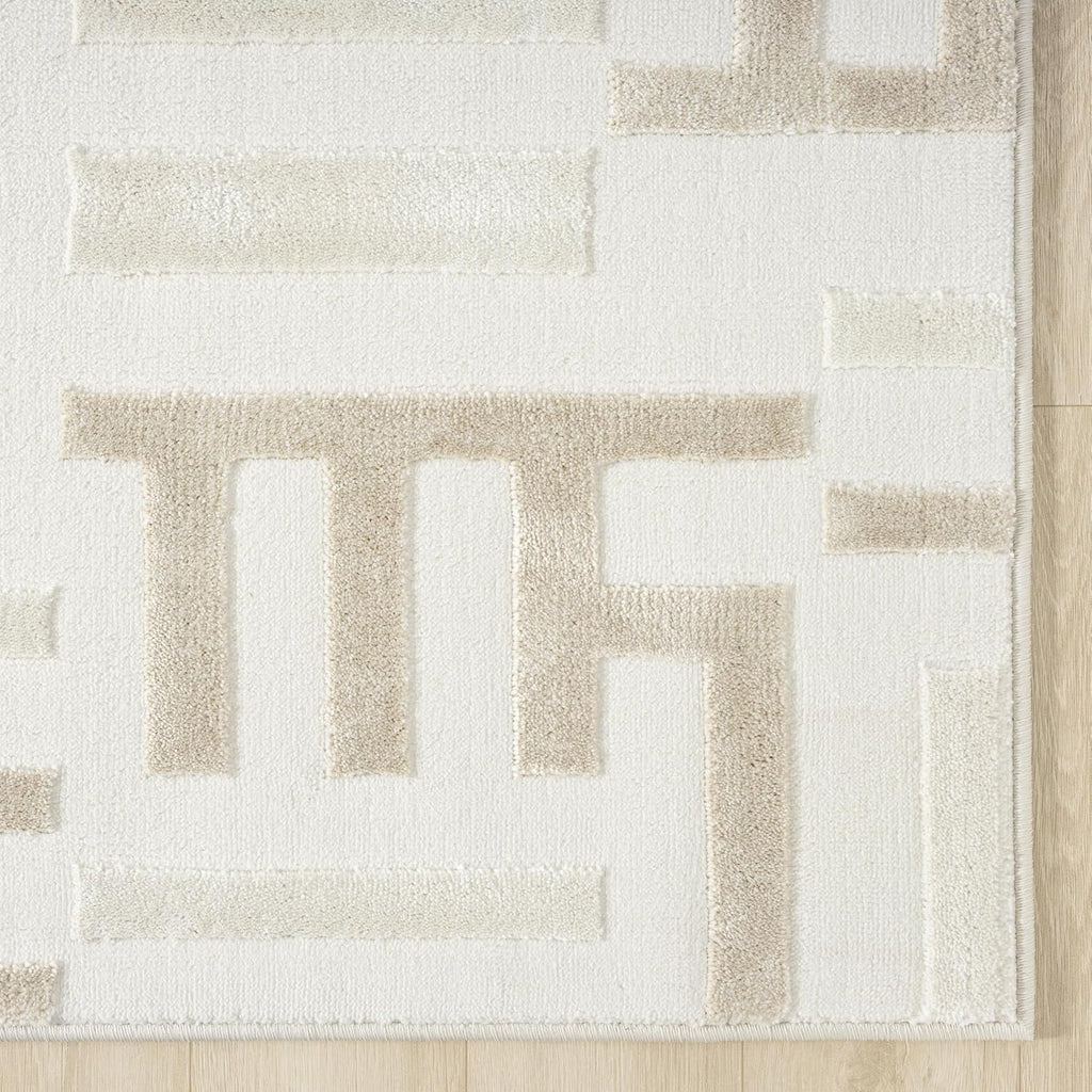 Abani Beige Area Rug - 4' x 6' - Living Room & Bedroom - Geometric Maze Design -