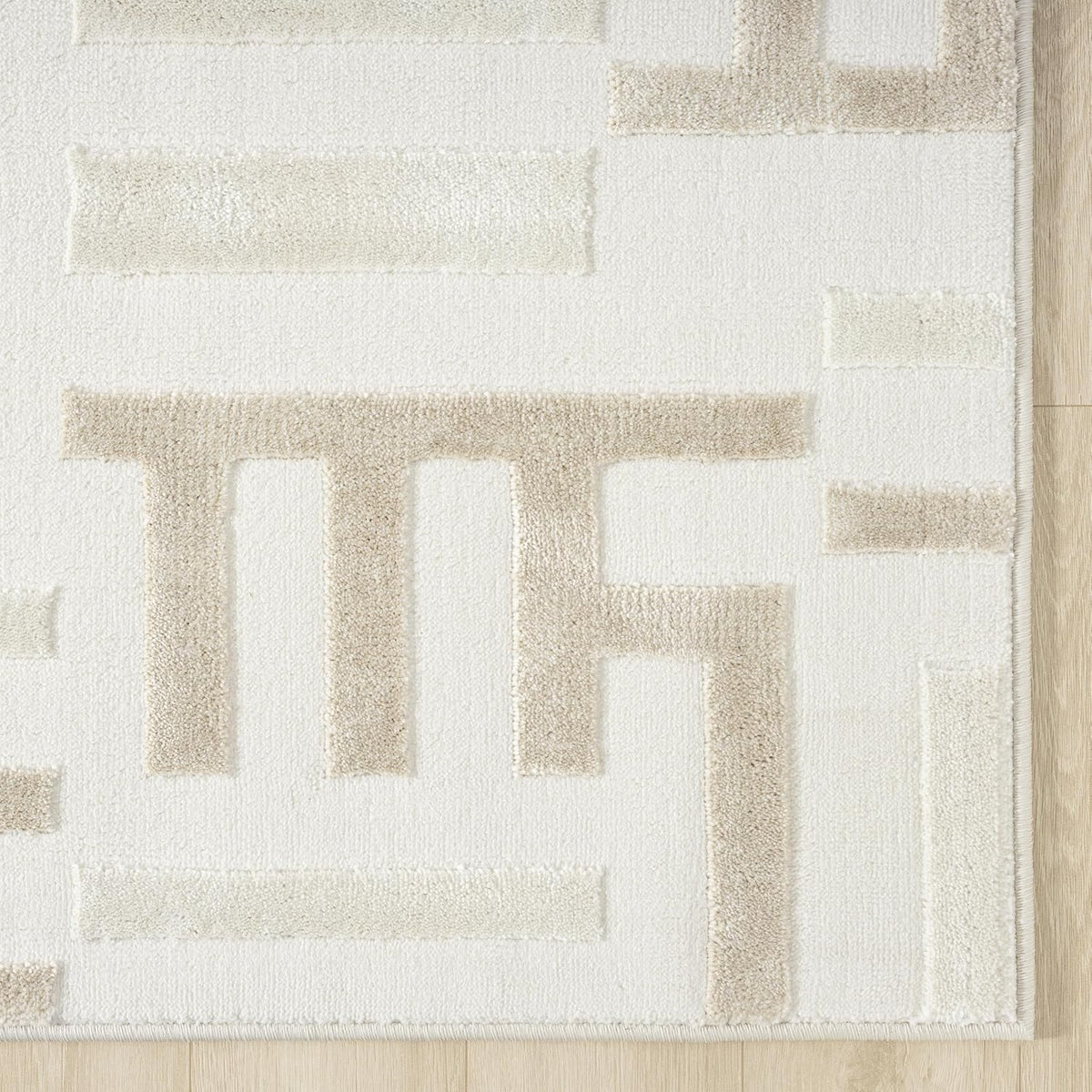 Abani Beige Area Rug - 4' x 6' - Living Room & Bedroom - Geometric Maze Design -