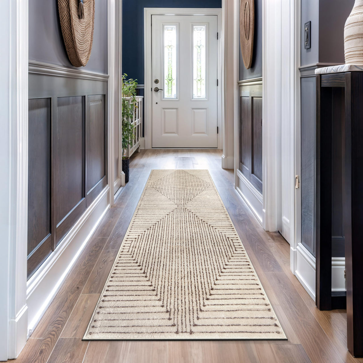Rugshop Contemporary Bohemian Stripe Area Rug 7'10" x 10' Black