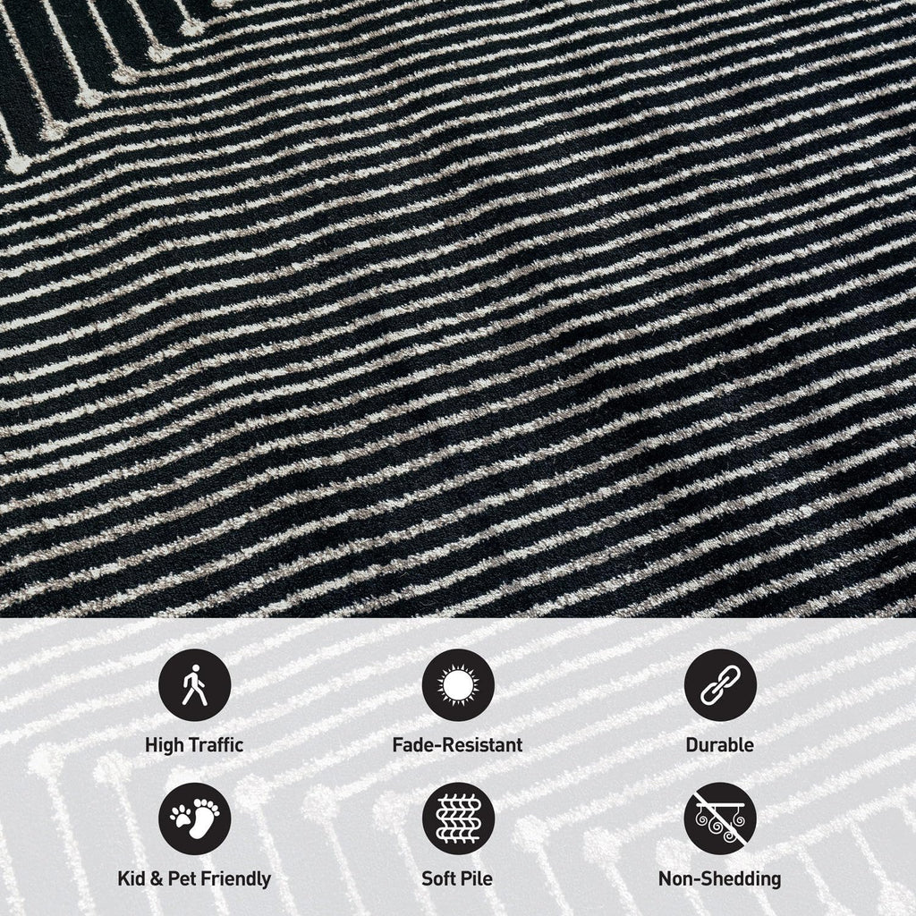 Rugshop Contemporary Bohemian Stripe Area Rug 7'10" x 10' Black