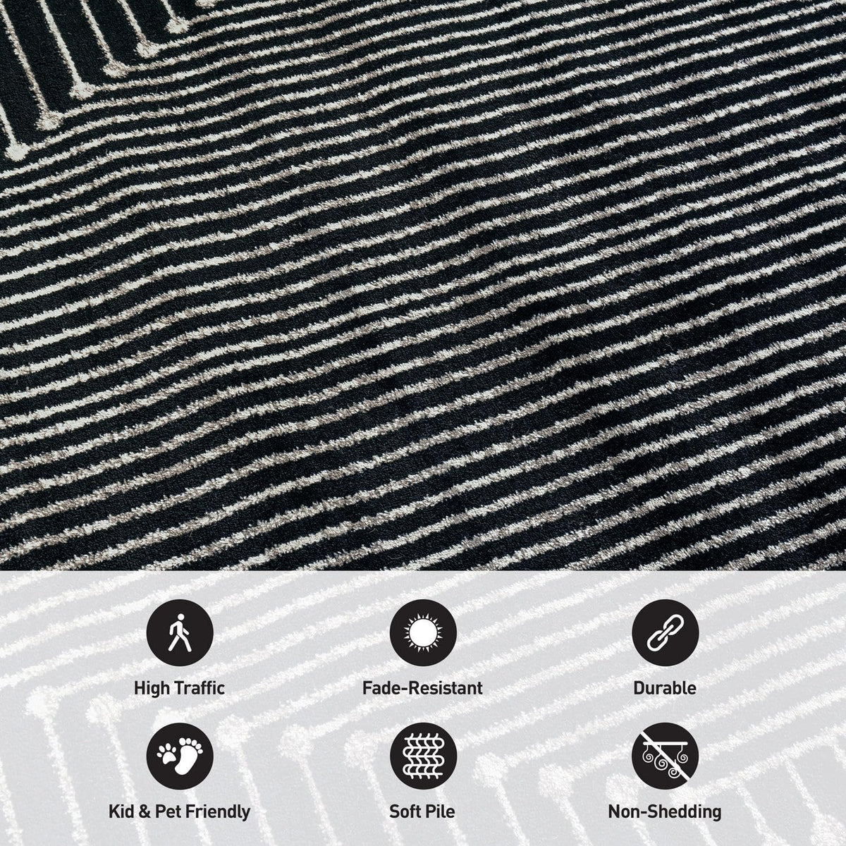 Rugshop Contemporary Bohemian Stripe Area Rug 7'10" x 10' Black