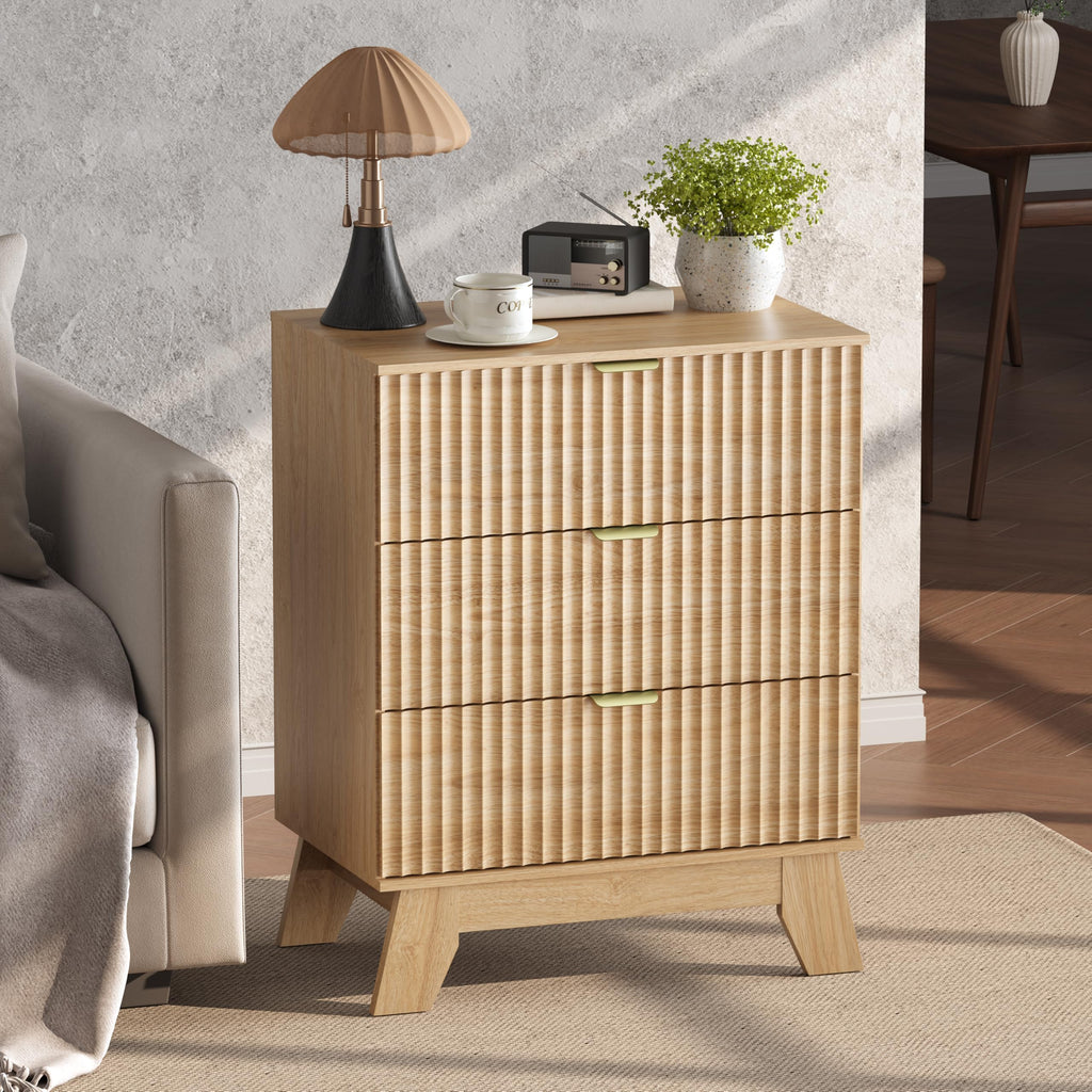 Fluted Nightstands with Charging Station, Set of 2