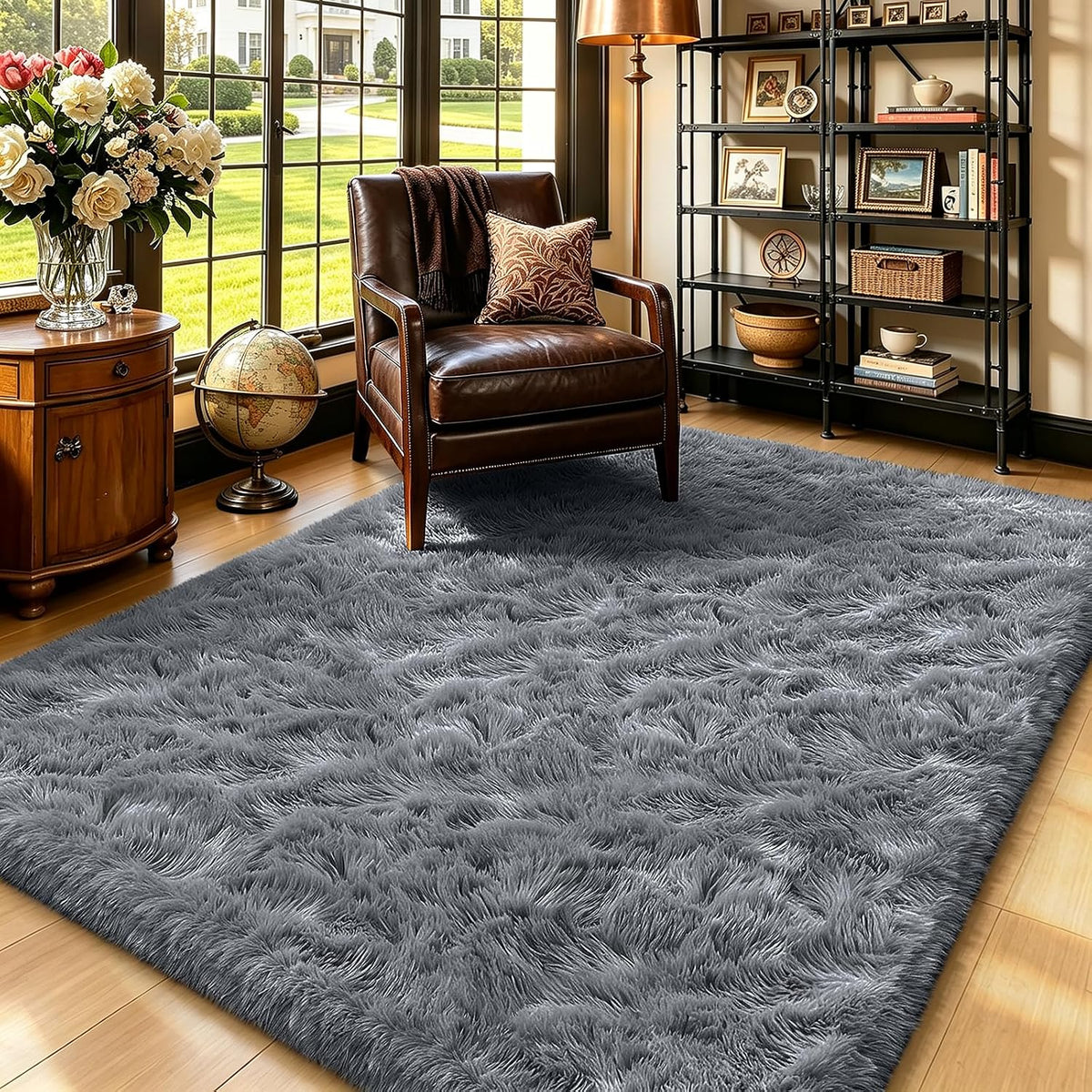 Mottled Beige 9x12 Area Rugs for Living Room, Fluffy Shag Rug Large Carpet