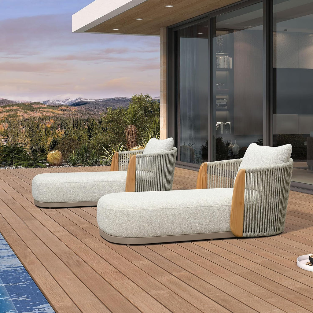 PURPLE LEAF Pool Lounge Chairs Set of 2 Plush Olefin Cushion Chaise Lounge