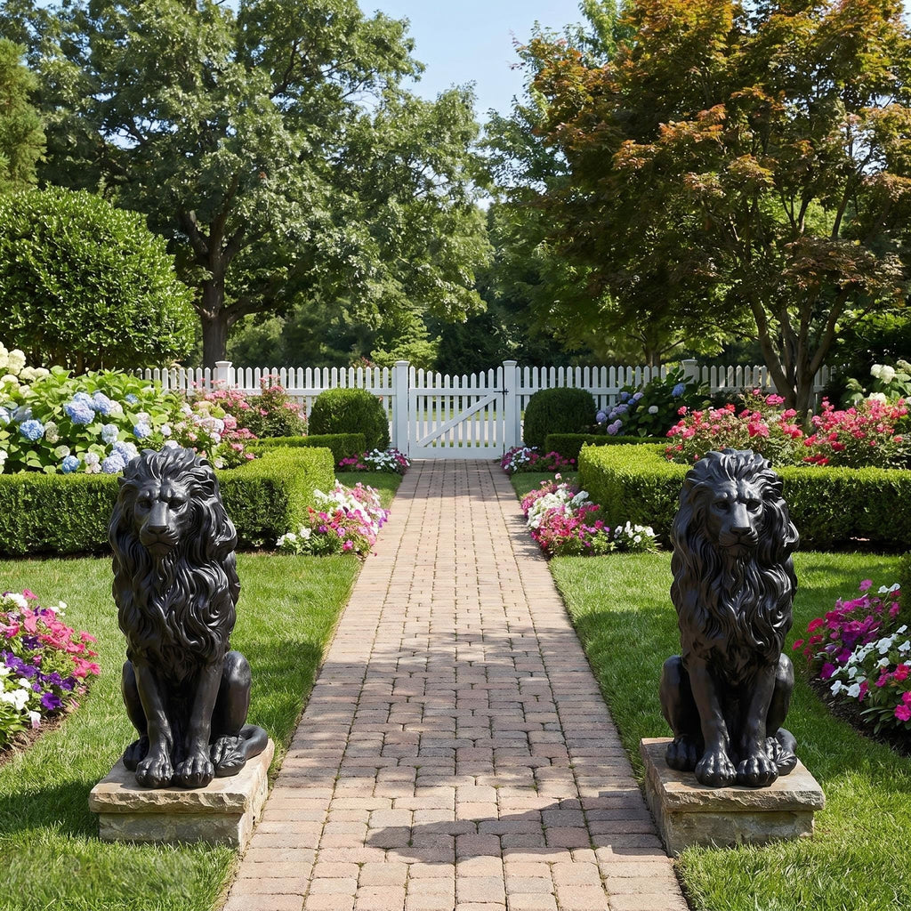 Large Gold Lion Statue, Resin Garden Sculpture, Outdoor Decor