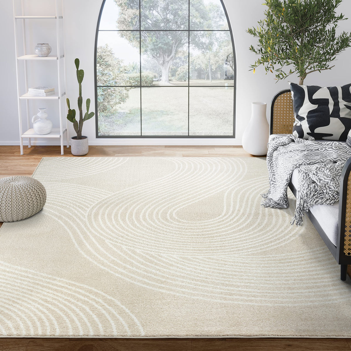 Abani Cream and Black Swirl Area Rug